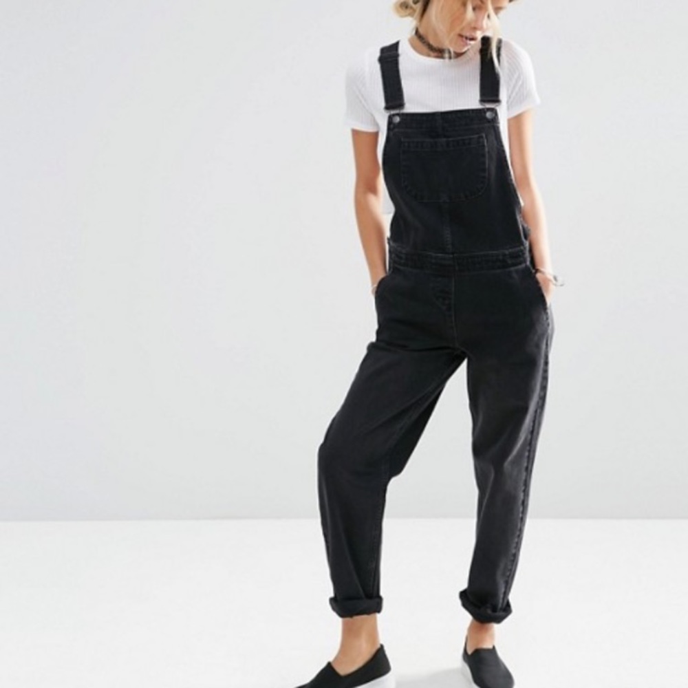 ASOS denim overalls in washed black